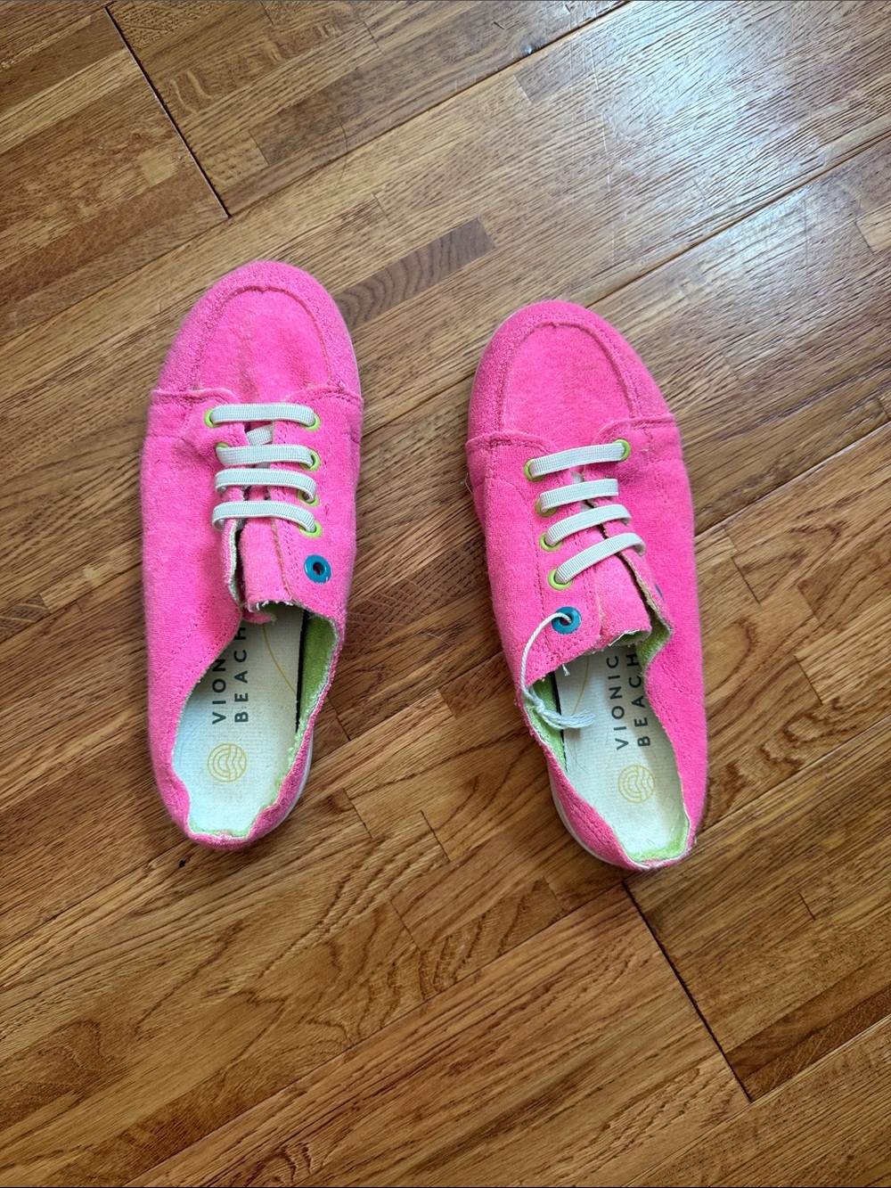 Vionic Pink Terry Lace-Up Sneakers with Neon Eyelets